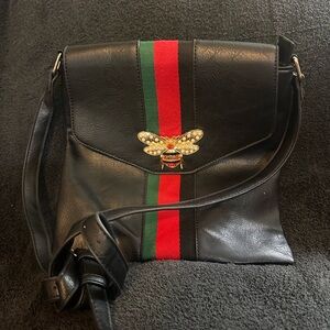 Black Crossbody Bag with Red and Green Stripe